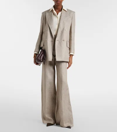 Max Mara Chic Mottled Linen Twill Blazer - Straight Fit With Peak-lapel Collar In Multi