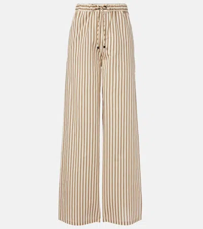 Max Mara Wide-fit Striped Cotton And Silk Canvas Trousers In Brown
