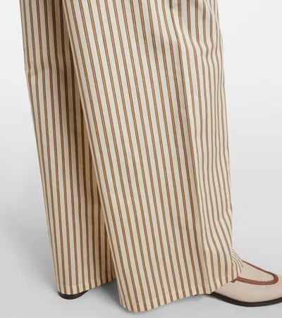 Max Mara Wide-fit Striped Cotton And Silk Canvas Trousers In Brown