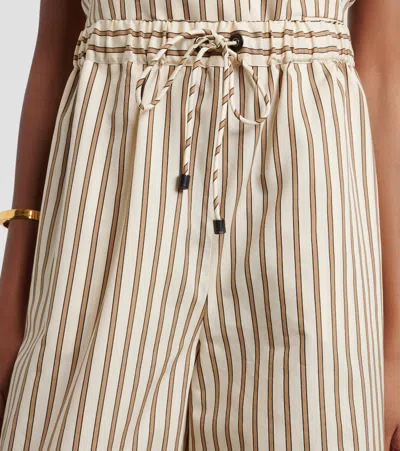 Max Mara Wide-fit Striped Cotton And Silk Canvas Trousers In Brown