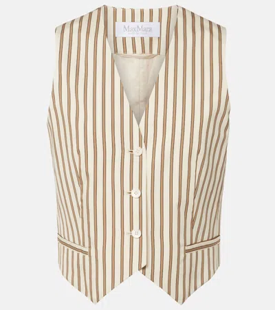 Max Mara Maxmara Mxmfauno Striped Cotton And Silk Canvas Waistcoat In Brown