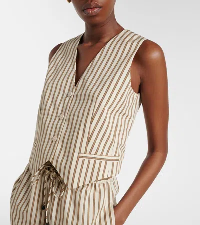 Max Mara Maxmara Mxmfauno Striped Cotton And Silk Canvas Waistcoat In Brown