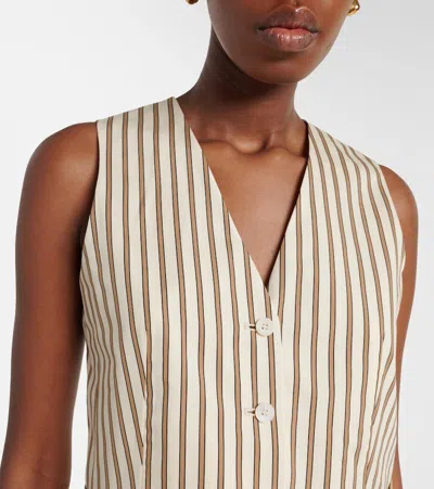 Max Mara Maxmara Mxmfauno Striped Cotton And Silk Canvas Waistcoat In Brown