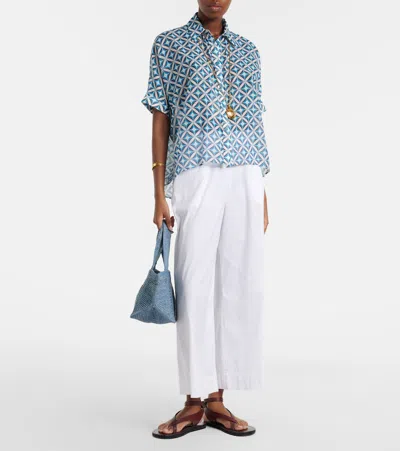 Max Mara Rio High-rise Cotton-blend Wide-leg Pants In White
