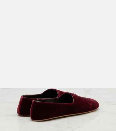 The Row Ponti Velvet Slip-on Shoes In Burgundy