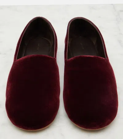 The Row Ponti Velvet Slip-on Shoes In Burgundy
