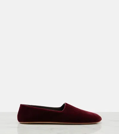 The Row Ponti Velvet Slip-on Shoes In Burgundy