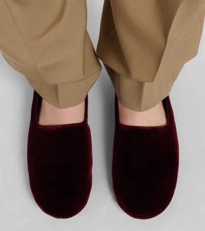 The Row Ponti Velvet Slip-on Shoes In Burgundy