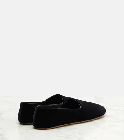 The Row Ponti Velvet Leather Sole Slippers In Black