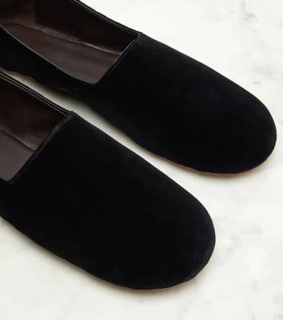 The Row Ponti Velvet Leather Sole Slippers In Black