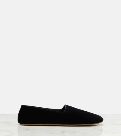 The Row Ponti Velvet Leather Sole Slippers In Black
