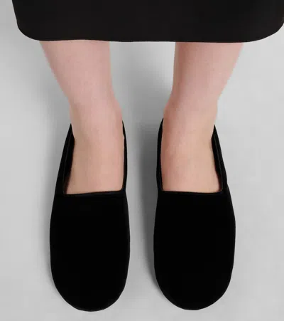 The Row Ponti Velvet Leather Sole Slippers In Black