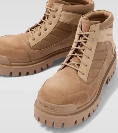 Balenciaga Combat Strike Suede-trimmed Lace-up Boots In Brown