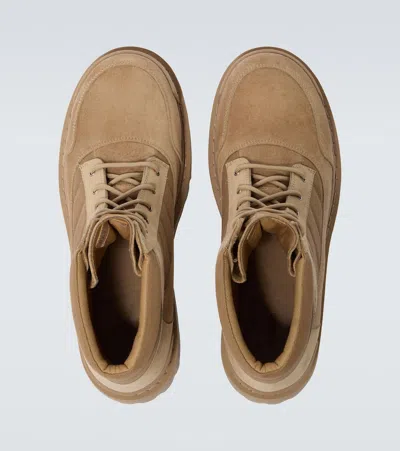 Balenciaga Combat Strike Suede-trimmed Lace-up Boots In Brown