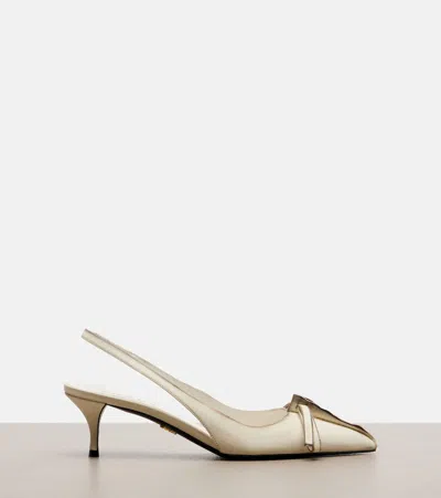 Prada Leather Slingback Pumps Bow Kitten Heel In Multi