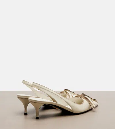 Prada Leather Slingback Pumps Bow Kitten Heel In Multi