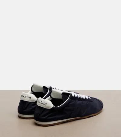 Miu Miu Suede Bicolor Retro Trainer Sneakers In Black