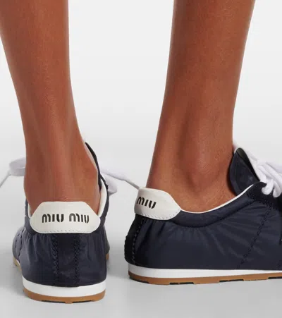 Miu Miu Suede Bicolor Retro Trainer Sneakers In Black