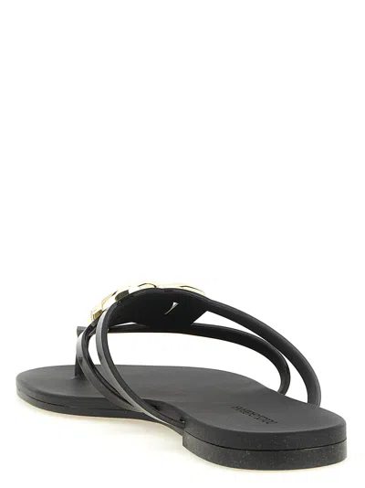 Dolce & Gabbana Black Thong Sandals With Logo Plaque On The Front In Rubber Woman