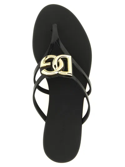 Dolce & Gabbana Black Thong Sandals With Logo Plaque On The Front In Rubber Woman