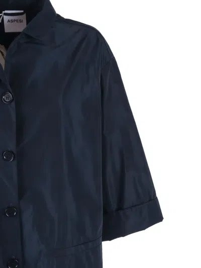 Aspesi Short Loose Fitting Overcoat In Blue
