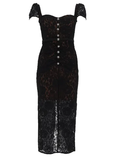 Self-portrait Belted Embellished Cotton-blend Lace Midi Dress In Black