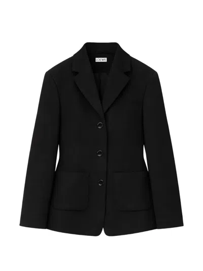 Loewe Wool Blend Blazer Notch Lapel Single Breasted In Black