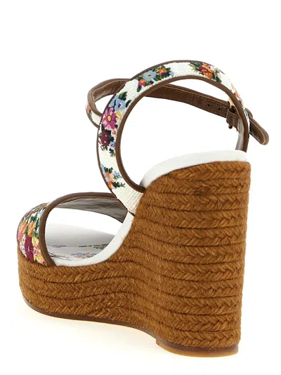 Dolce & Gabbana Leather-trimmed Embroidered Canvas Platform Wedge Sandals In Brown