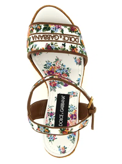 Dolce & Gabbana Leather-trimmed Embroidered Canvas Platform Wedge Sandals In Brown