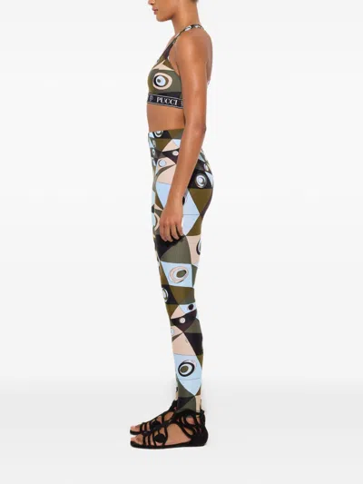 Pucci Logo-band Printed Performance Bra In Green