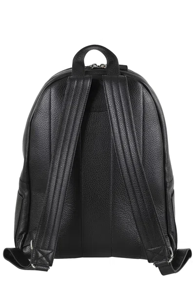 Orciani Rounded Black Pelle Backpack With Adjustable Straps In Black