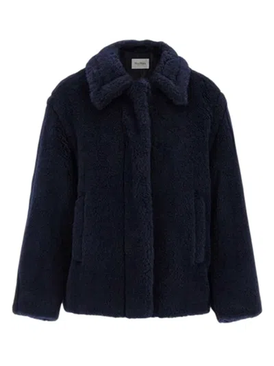 Max Mara Alpaca Wool Jacket Collared Design Front Pockets In Blue