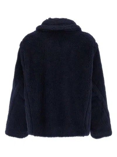 Max Mara Alpaca Wool Jacket Collared Design Front Pockets In Blue