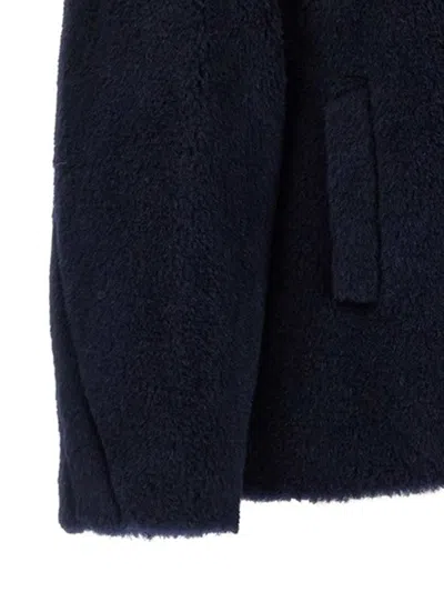 Max Mara Alpaca Wool Jacket Collared Design Front Pockets In Blue