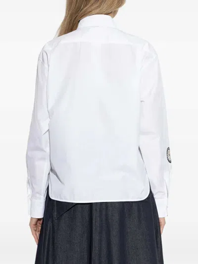 Max Mara Shirt Pointed Collar Long Sleeves Applique Embroidery In White