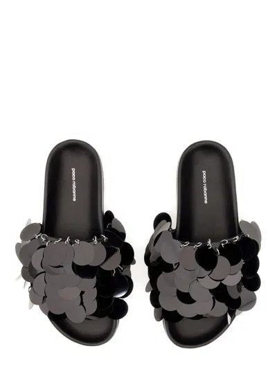 Rabanne Embellished Flat Sole Open Toe Sandal In Black