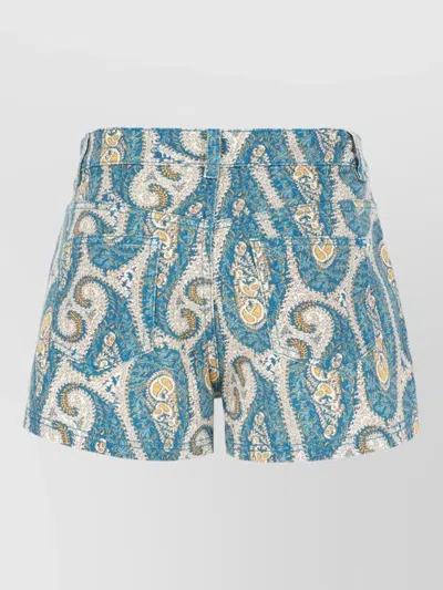 Etro Paisley Denim Shorts Belt Loops Pockets In Blue