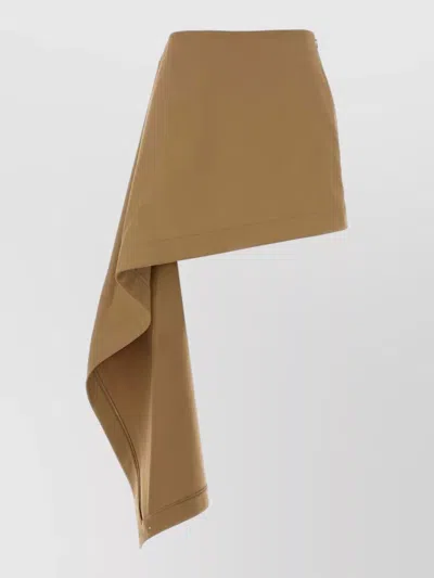Loewe Womens Beige Draped-side Asymmetric-hem Cotton-blend Mini Skirt In Multi