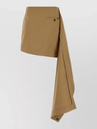 Loewe Womens Beige Draped-side Asymmetric-hem Cotton-blend Mini Skirt In Multi