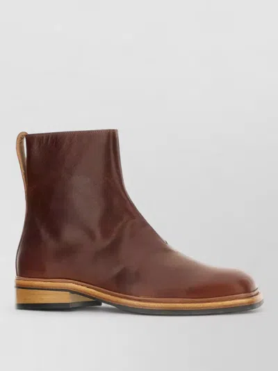 Our Legacy Leather Ankle Boots Pull Tab Round Toe In Brown