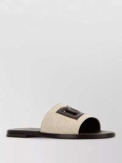 Dolce & Gabbana Canvas Sandals Flat Sole Open Toe In Multi