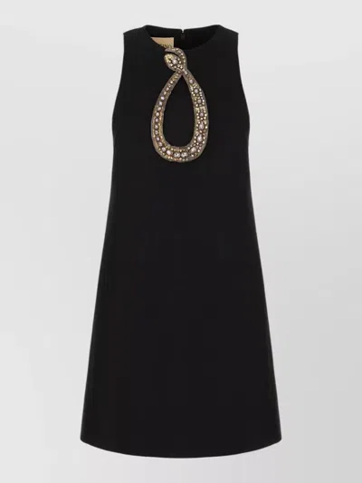 Valentino Garavani Rhinestone Snake Embroidery Crepe Couture Short Dress In Black