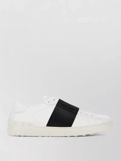 Valentino Blue Calf Leather Bos Taurus Low Top Sneakers In White