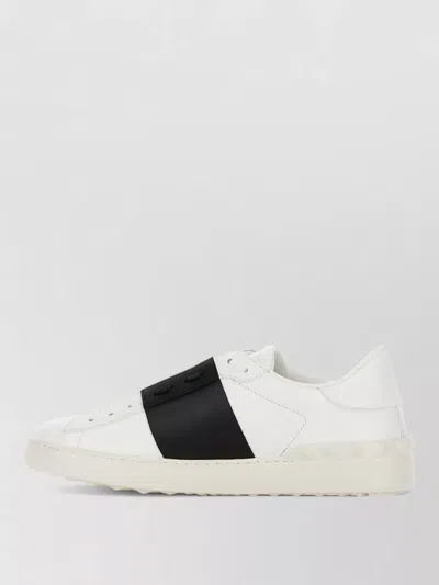 Valentino Blue Calf Leather Bos Taurus Low Top Sneakers In White