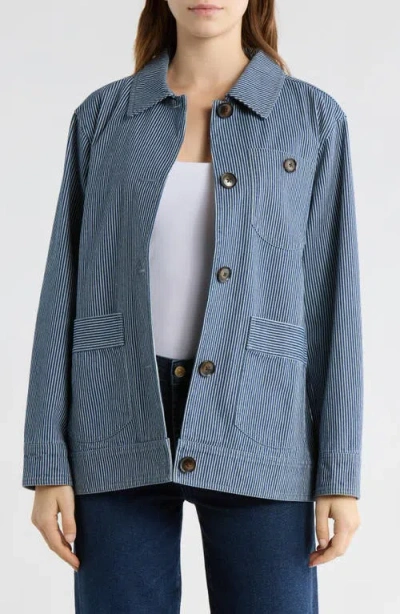 Bernardo Stripe Cotton Jacket In Blue