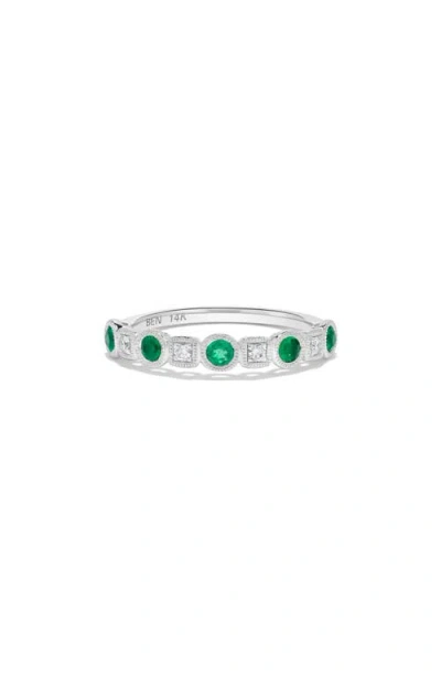 H.j. Namdar Emerald & Diamond Stacking Ring In Pattern