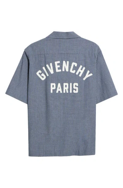 Givenchy Checkered Short-sleeved Cotton Shirt For Men In Blue