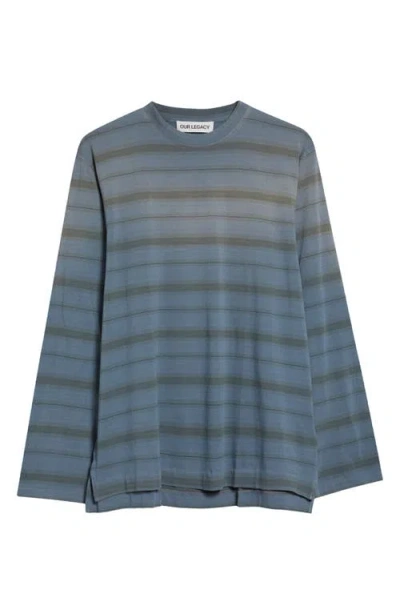 Our Legacy Mens Spray Fade Ghost Stripe Striped Boxy-fit Long-sleeve Cotton-shirt In Blue