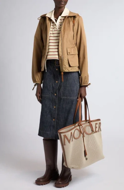 Moncler Womens Open Beige Adenium Hooded Shell-panelled Jacket In Brown