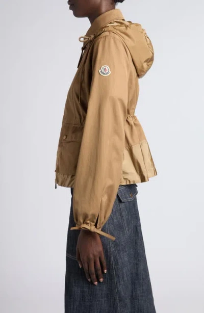 Moncler Womens Open Beige Adenium Hooded Shell-panelled Jacket In Brown